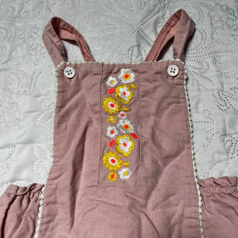 Baby Boden Embroidered Linen Blend Bubble Romper 18-24m